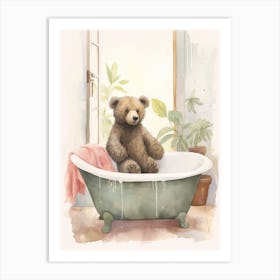 Teddy Bear Painting On A Bathtub Watercolour 8 Art Print