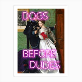 Dogs before dudes - Vintage altered wall art - Trendy wall art decor - dog lover gift Art Print