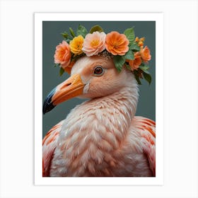 Flamingo In Flower Crown European Robin Art Print