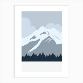 Snowy Mountain Boho Minimalist Blue Illustration Art Print