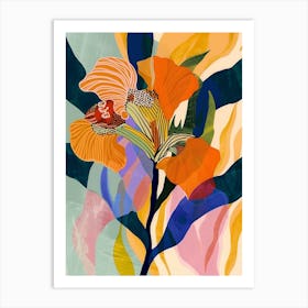 Colourful Flower Illustration Flax Flower 1 Art Print