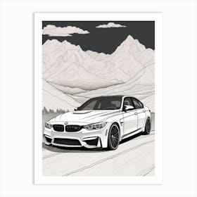 Bmw M3 Snowy Mountain Drawing 4 Art Print