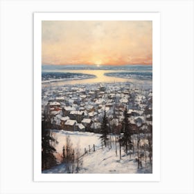 Vintage Winter Painting Rovaniemi Finland Art Print