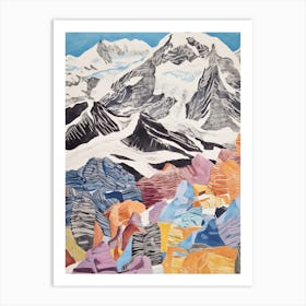 Cho Oyu Nepal 3 Colourful Mountain Illustration Art Print