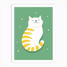 Cat Sitting On A Green Background Art Print