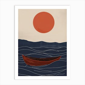 Red Boat In The Ocean Art Print