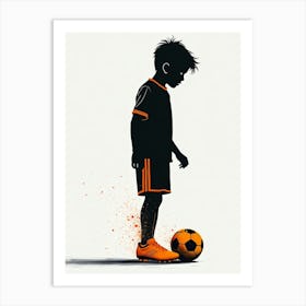 Silhouette Of A Boy Playing Soccer Art Print