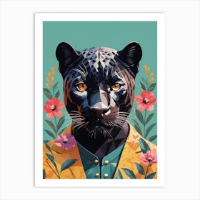 Floral Black Panther Portrait In A Suit (31) Art Print