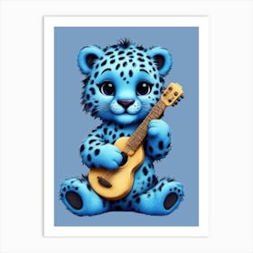 Blue Leopard Playing Guitar Art Print