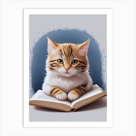 Cat Reading A Book 2 Art Print