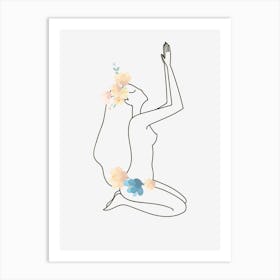 Silhouette Of A Woman With Flowers Art Print