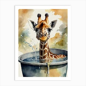 Giraffe In Water Art Print