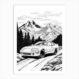 Toyota Supra Snowy Mountain Drawing 3 Art Print