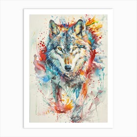 Arctic Wolf Colourful Watercolour 2 Art Print
