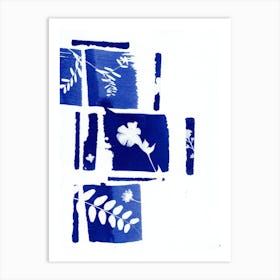 Blue And White Leaf Blocks Art Print