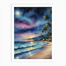 Beach At Night 2 Art Print