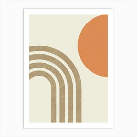 Mid-century Modern Sun and Rainbow - Abstract Modern Minimalist Warm Orange Art Print