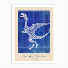Dinosaur With Wings Blue Print Style Poster Art Print