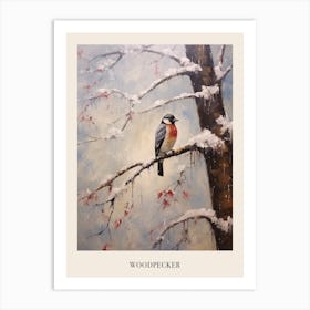 Vintage Winter Animal Painting Poster Woodpecker 2 Art Print