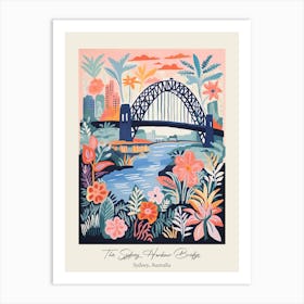 The Sydney Harbour Bridge   Sydney, Australia   Cute Botanical Illustration Travel 1 Poster Art Print