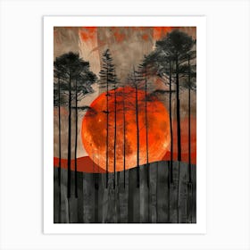 Red Moon In The Forest 1 Art Print