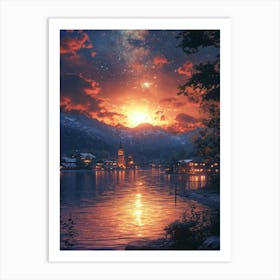 Night Sky Over Lake 13 Poster