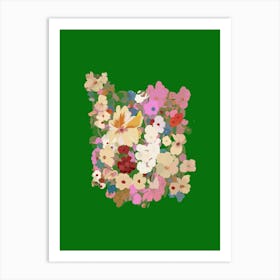 Flowers On A Green Background "Floral Symphony " Art Print