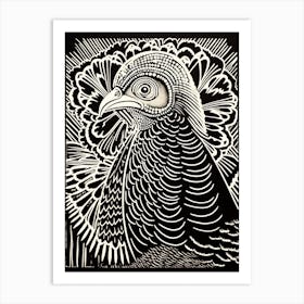 B&W Bird Linocut Turkey 4 Art Print