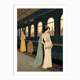 Two Women On A Train Art Print