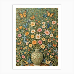 Butterflies and Flowers In A Vase Art Print