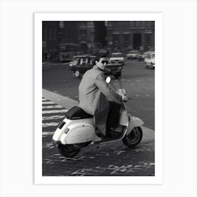 Cool Guy On A Scooter In Rome Italy Black & White Art Print