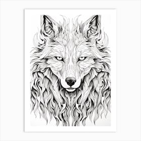 Red Wolf Line Drawing 4 Art Print