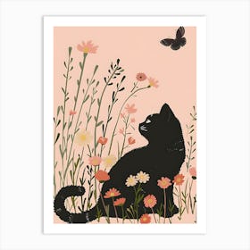 Black Cat In Flowers 3 Art Print