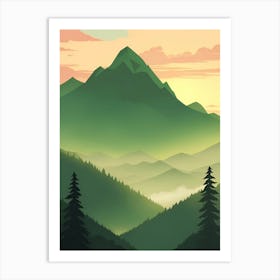 Misty Mountains Vertical Background In Green Tone 2 Art Print