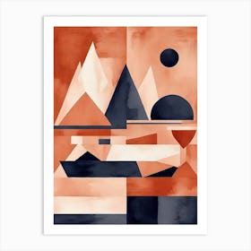 Geometric Terracotta Navy No Art Print Art Print