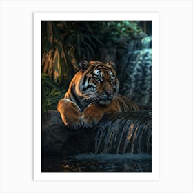 Tiger By The Waterfall. Generated AI. Art Print 2 Art Print