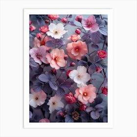 Pink Flowers Wallpaper Art Print