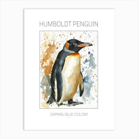 Humboldt Penguin Oamaru Blue Penguin Colony Watercolour Painting 4 Poster Art Print