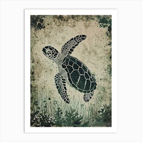 Dark Green Sea Turtle Painting Art Print