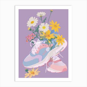 Retro Sneakers With Flowers 90s Illustration 1 Art Print