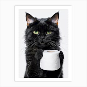 Black Cat Holding Toilet Paper Art Print