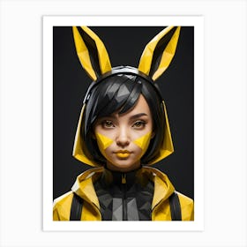 Low Poly Rabbit Girl, Black And Yellow (7) Art Print