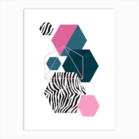 Teal and Pink Zebra Hexagon Art Art Print