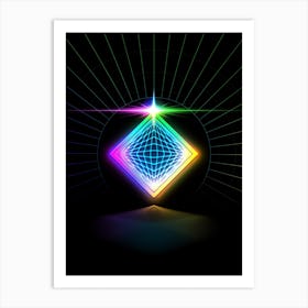 Neon Geometric Glyph in Candy Blue and Pink with Rainbow Sparkle on Black n.0275 Art Print