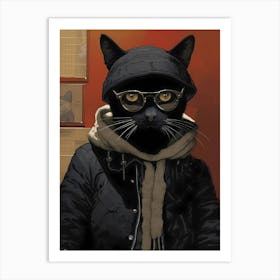 Black Cat With Glasses Art Print