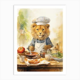Cooking Watercolour Lion Art Painting 7 Art Print