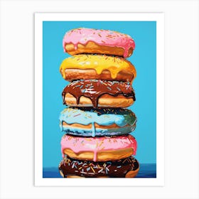 Stack Of Donuts Blue Background 4 Art Print