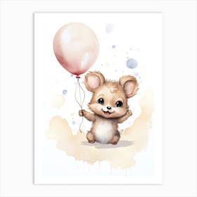 Baby Ladybug Flying With Ballons, Watercolour Nursery Art 3 Art Print