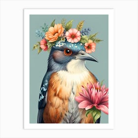 Kingfisher With Flowers 3 Art Print