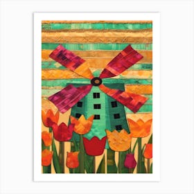 Windmill and Tulips Art Print